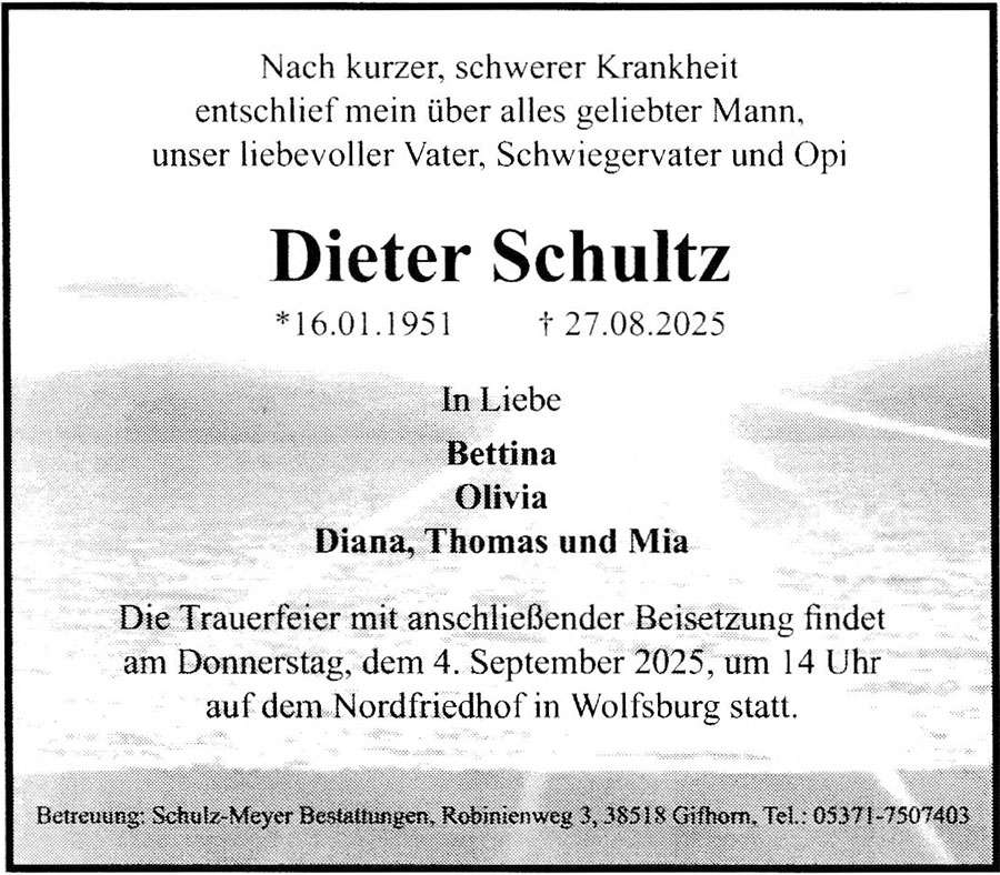 Traueranzeige Dieter Schultz