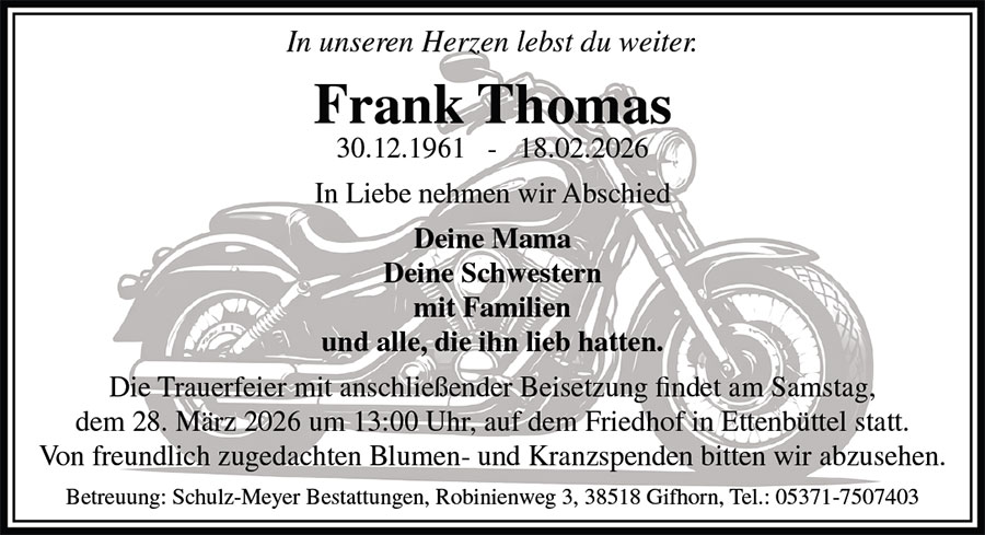 Traueranzeige Frank Thomas