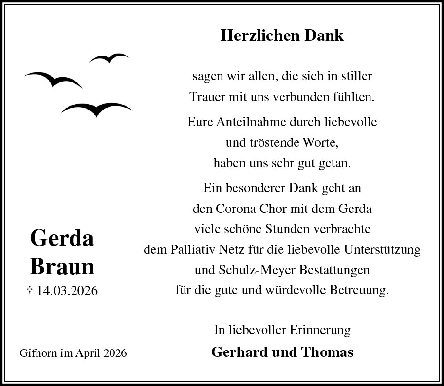 Traueranzeige Gerda Braun