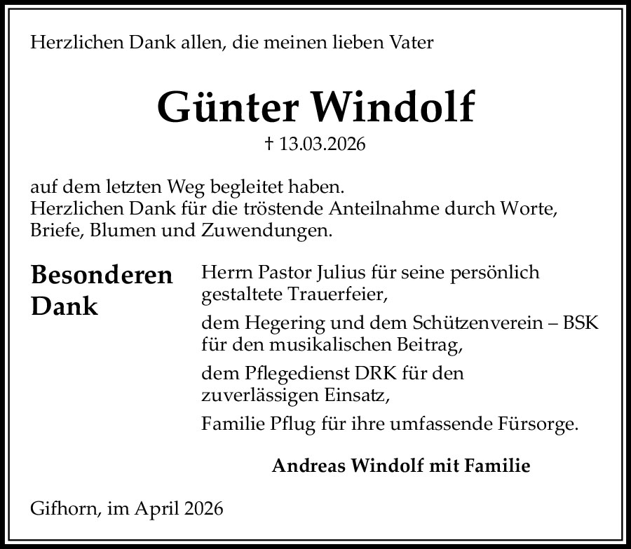 Traueranzeige Günter Windolf