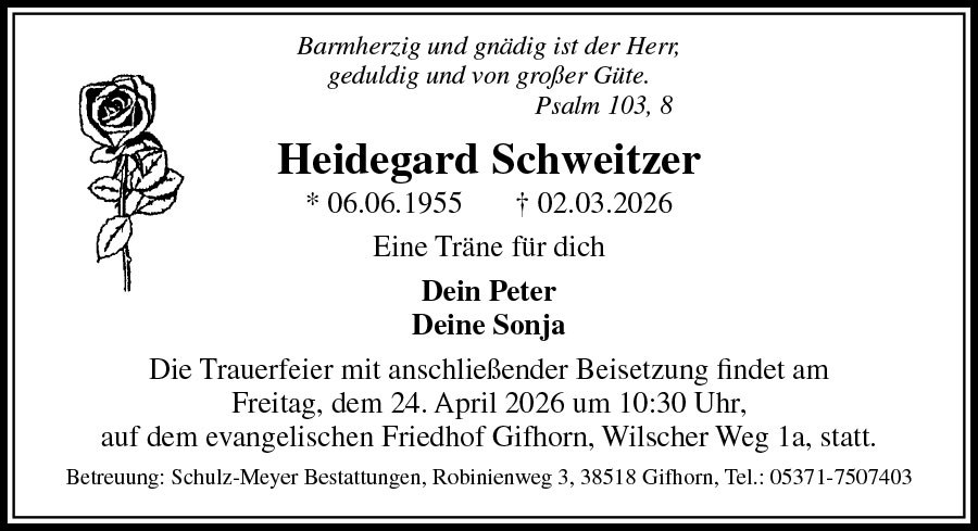 Traueranzeige Heidegard Schweitzer