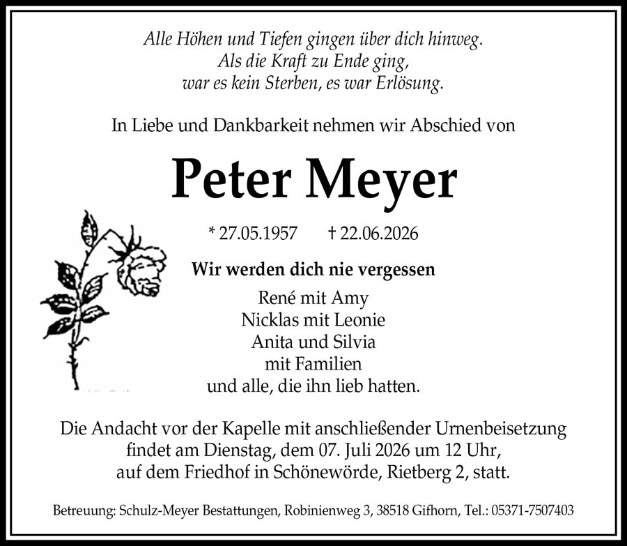 Traueranzeige Peter Meyer