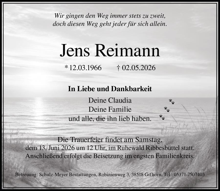 Traueranzeige Jens Reimann